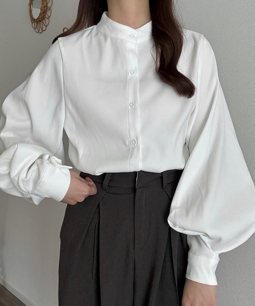 バンドカラーバルーンスリーブシンプルシャツ（シャツ/ブラウス