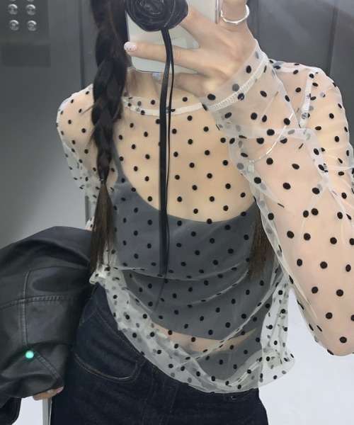 Vipoa(ヴィポア)の「Dot sheer long shirt(Tシャツ/カットソー・レディース・ブラック/ホワイト・FREE)」の7枚目の写真
