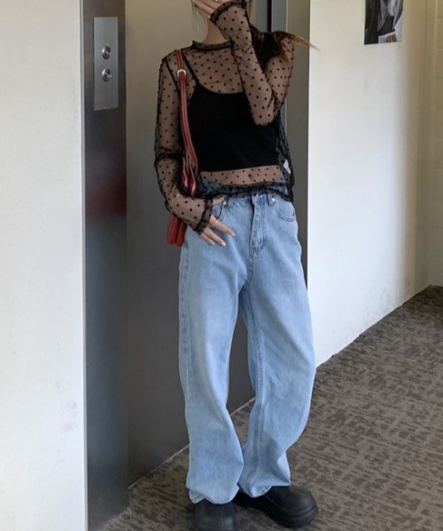 Vipoa(ヴィポア)の「Dot sheer long shirt(Tシャツ/カットソー・レディース・ブラック/ホワイト・FREE)」の11枚目の写真
