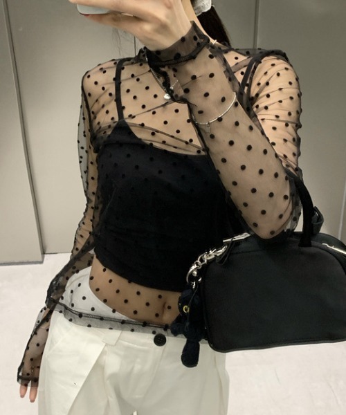 Vipoa(ヴィポア)の「Dot sheer long shirt(Tシャツ/カットソー・レディース・ブラック/ホワイト・FREE)」の13枚目の写真