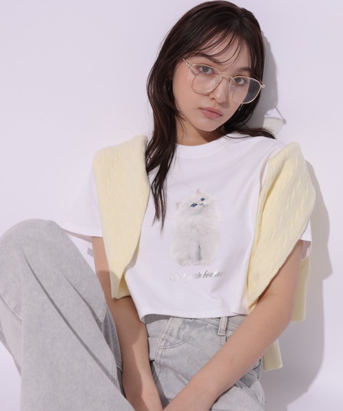 Rirandture(リランドチュール)の「CatプリントTシャツ(Tシャツ/カットソー・レディース・チャコールグレー/ホワイト・2)」の2枚目の写真