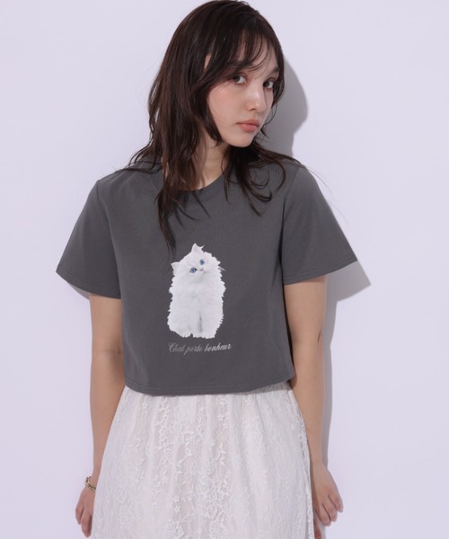 Rirandture(リランドチュール)の「CatプリントTシャツ(Tシャツ/カットソー・レディース・チャコールグレー/ホワイト・2)」の8枚目の写真