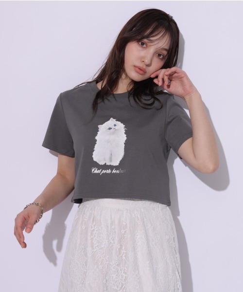 Rirandture(リランドチュール)の「CatプリントTシャツ(Tシャツ/カットソー・レディース・チャコールグレー/ホワイト・2)」の9枚目の写真