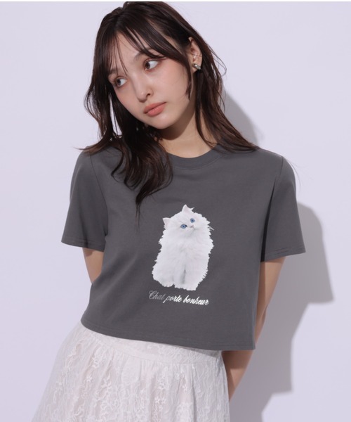 Rirandture(リランドチュール)の「CatプリントTシャツ(Tシャツ/カットソー・レディース・チャコールグレー/ホワイト・2)」の10枚目の写真