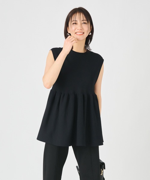 ever closet(エバークローゼット)の「ペプラムニットジレ(ベスト・レディース・ブラック/オフホワイト・FREE)」の4枚目の写真