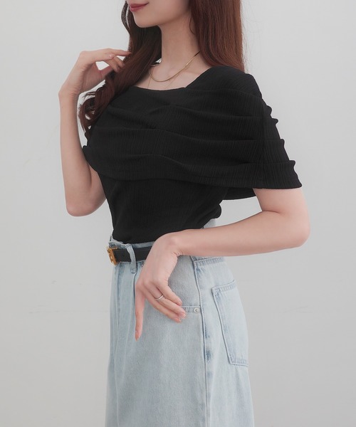 CENEA(セネア)の「オフショル風スクエアネックドレープリブカットソー(Tシャツ/カットソー・レディース・ブラック/クリーム/チャコール/ホワイト・SMALL/MEDIUM/LARGE/X-LARGE)」の10枚目の写真