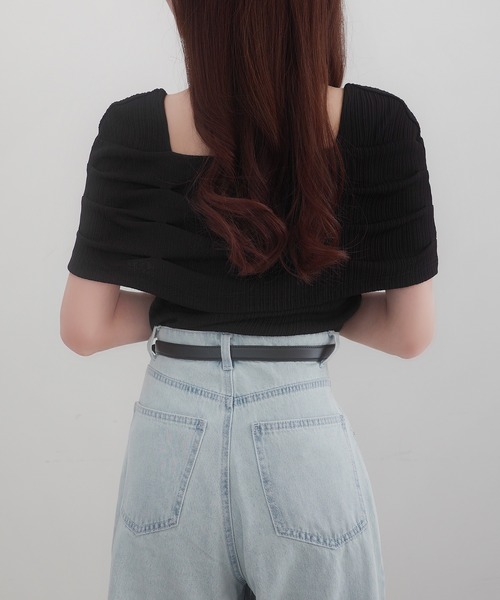 CENEA(セネア)の「オフショル風スクエアネックドレープリブカットソー(Tシャツ/カットソー・レディース・ブラック/クリーム/チャコール/ホワイト・SMALL/MEDIUM/LARGE/X-LARGE)」の11枚目の写真