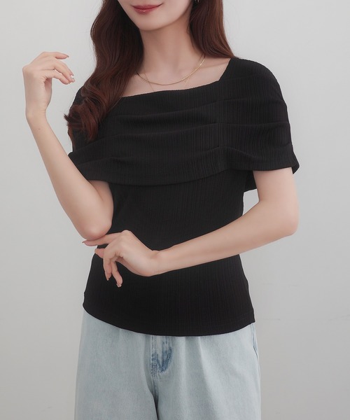 CENEA(セネア)の「オフショル風スクエアネックドレープリブカットソー(Tシャツ/カットソー・レディース・ブラック/クリーム/チャコール/ホワイト・SMALL/MEDIUM/LARGE/X-LARGE)」の12枚目の写真