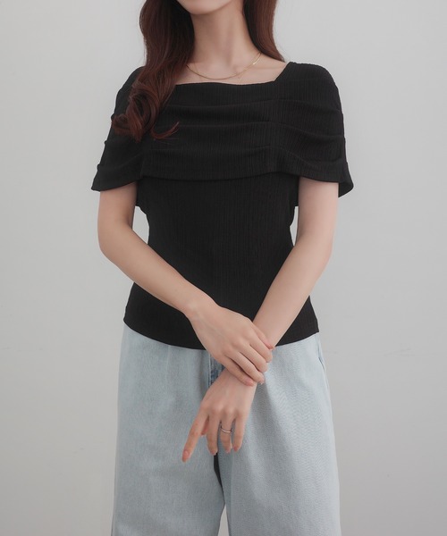CENEA(セネア)の「オフショル風スクエアネックドレープリブカットソー(Tシャツ/カットソー・レディース・ブラック/クリーム/チャコール/ホワイト・SMALL/MEDIUM/LARGE/X-LARGE)」の13枚目の写真