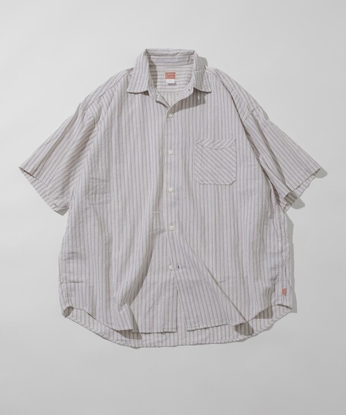HINSON(ヒンソン)の「HINSON/ヒンソン レギュラーカラー ショートスリーブストライプシャツ/シワ加工/リラックスフィット(シャツ/ブラウス・メンズ・オフホワイト/サックスブルー/グレー・MEDIUM/LARGE)」の17枚目の写真