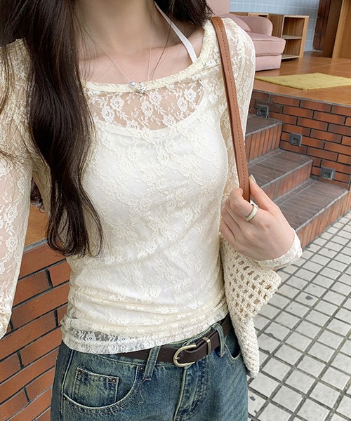 VIBGYOR(ヴィブジョー)の「【セット商品】フラワーモチーフ レースシアートップス ホルターネックキャミ(CZ)(Tシャツ/カットソー・レディース・アイボリー・MEDIUM/LARGE)」の3枚目の写真