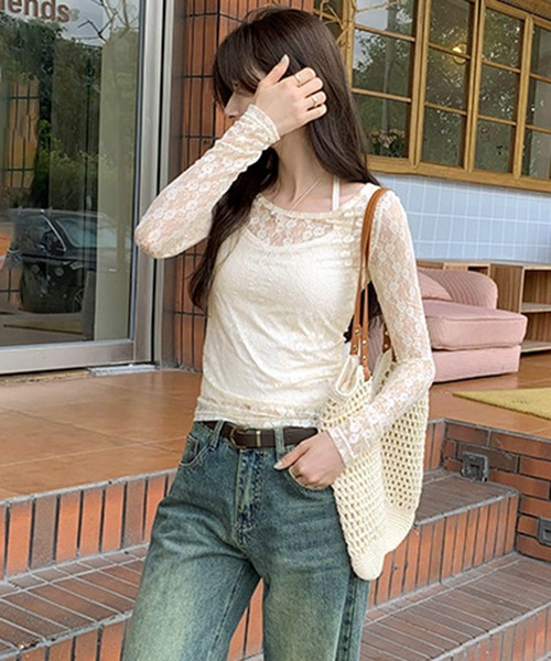 VIBGYOR(ヴィブジョー)の「【セット商品】フラワーモチーフ レースシアートップス ホルターネックキャミ(CZ)(Tシャツ/カットソー・レディース・アイボリー・MEDIUM/LARGE)」の5枚目の写真