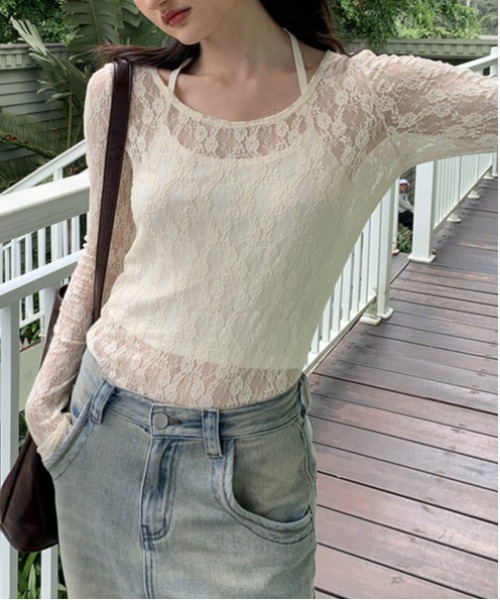 VIBGYOR(ヴィブジョー)の「【セット商品】フラワーモチーフ レースシアートップス ホルターネックキャミ(CZ)(Tシャツ/カットソー・レディース・アイボリー・MEDIUM/LARGE)」の22枚目の写真