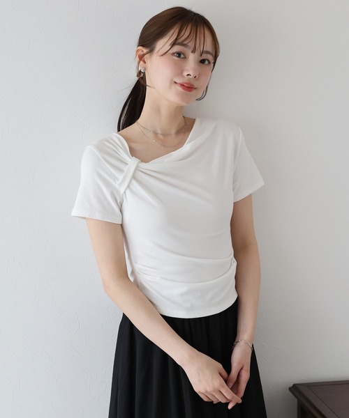 BLUEEAST(ブルーイースト)の「半袖アシメドレープTシャツ(Tシャツ/カットソー・レディース・ブラック/ブルー/ホワイト/ピンク・MEDIUM)」の5枚目の写真