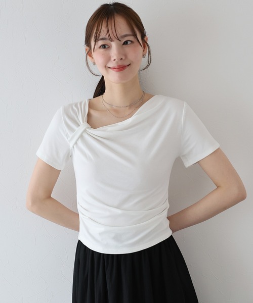 BLUEEAST(ブルーイースト)の「半袖アシメドレープTシャツ(Tシャツ/カットソー・レディース・ブラック/ブルー/ホワイト/ピンク・MEDIUM)」の6枚目の写真