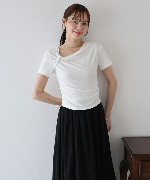 BLUEEAST(ブルーイースト)の「半袖アシメドレープTシャツ(Tシャツ/カットソー・レディース・ブラック/ブルー/ホワイト/ピンク・MEDIUM)」の8枚目の写真
