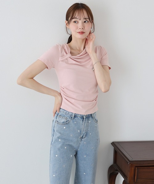 BLUEEAST(ブルーイースト)の「半袖アシメドレープTシャツ(Tシャツ/カットソー・レディース・ブラック/ブルー/ホワイト/ピンク・MEDIUM)」の14枚目の写真