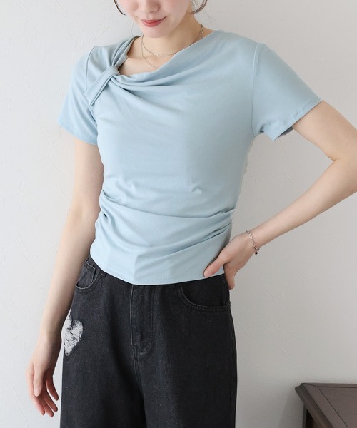 BLUEEAST(ブルーイースト)の「半袖アシメドレープTシャツ(Tシャツ/カットソー・レディース・ブラック/ブルー/ホワイト/ピンク・MEDIUM)」の16枚目の写真