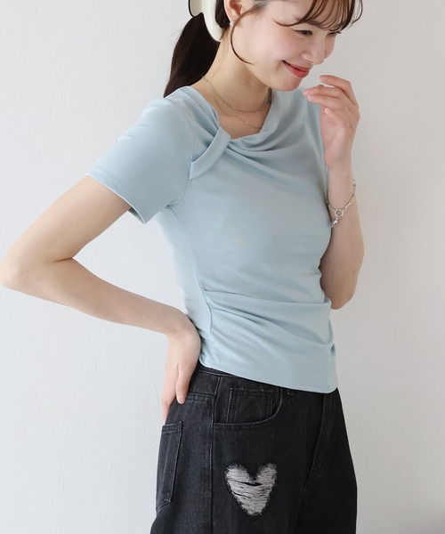 BLUEEAST(ブルーイースト)の「半袖アシメドレープTシャツ(Tシャツ/カットソー・レディース・ブラック/ブルー/ホワイト/ピンク・MEDIUM)」の17枚目の写真