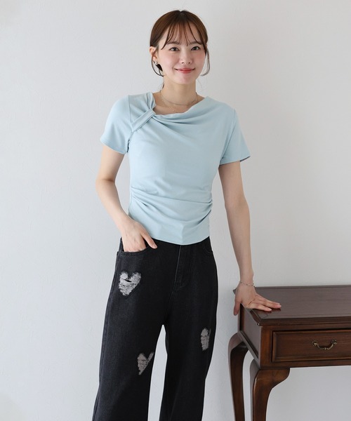 BLUEEAST(ブルーイースト)の「半袖アシメドレープTシャツ(Tシャツ/カットソー・レディース・ブラック/ブルー/ホワイト/ピンク・MEDIUM)」の19枚目の写真
