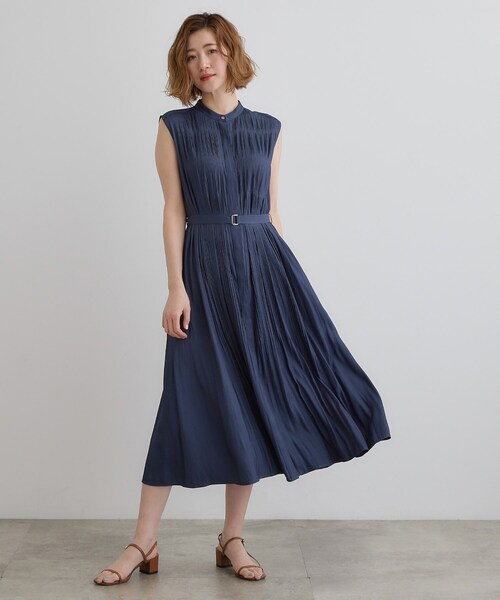 grove シャンブレープリーツワンピース セール】 シャンブレープリーツワンピース （ロング・マキシ丈