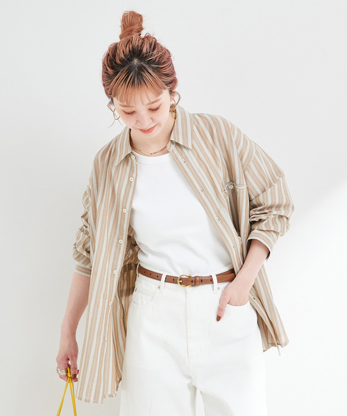 B.C STOCK(ベーセーストック)の「ウォッシャブル / シアーストライプバックスリットシャツ(シャツ/ブラウス・レディース・ピンク/ブラウン/ブルー・FREE)」の7枚目の写真