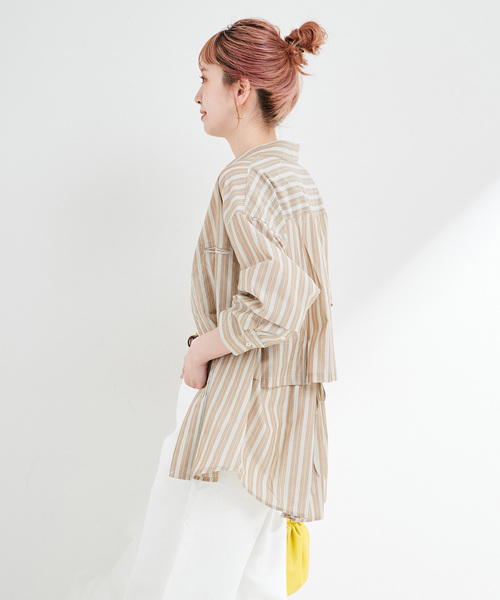 バックスリットストライプコットンシャツ select MOCA レディース シャツ ブラウス バックスリット