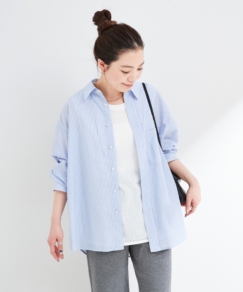 B.C STOCK(ベーセーストック)の「ウォッシャブル / シアーストライプバックスリットシャツ(シャツ/ブラウス・レディース・ピンク/ブラウン/ブルー・FREE)」の13枚目の写真
