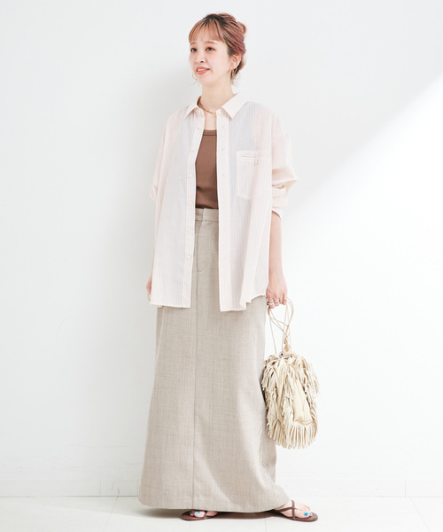 B.C STOCK(ベーセーストック)の「ウォッシャブル / シアーストライプバックスリットシャツ(シャツ/ブラウス・レディース・ピンク/ブラウン/ブルー・FREE)」の16枚目の写真
