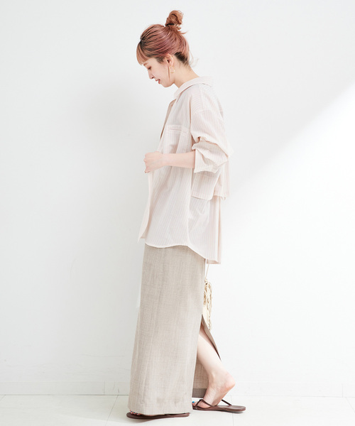 B.C STOCK(ベーセーストック)の「ウォッシャブル / シアーストライプバックスリットシャツ(シャツ/ブラウス・レディース・ピンク/ブラウン/ブルー・FREE)」の17枚目の写真