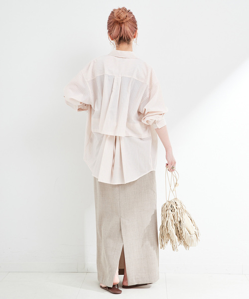 B.C STOCK(ベーセーストック)の「ウォッシャブル / シアーストライプバックスリットシャツ(シャツ/ブラウス・レディース・ピンク/ブラウン/ブルー・FREE)」の18枚目の写真