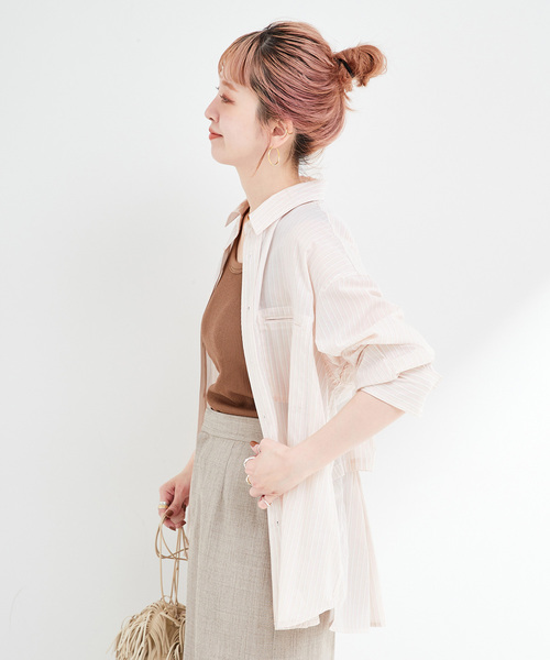 B.C STOCK(ベーセーストック)の「ウォッシャブル / シアーストライプバックスリットシャツ(シャツ/ブラウス・レディース・ピンク/ブラウン/ブルー・FREE)」の20枚目の写真