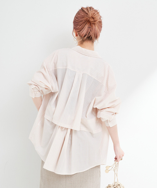 B.C STOCK(ベーセーストック)の「ウォッシャブル / シアーストライプバックスリットシャツ(シャツ/ブラウス・レディース・ピンク/ブラウン/ブルー・FREE)」の21枚目の写真