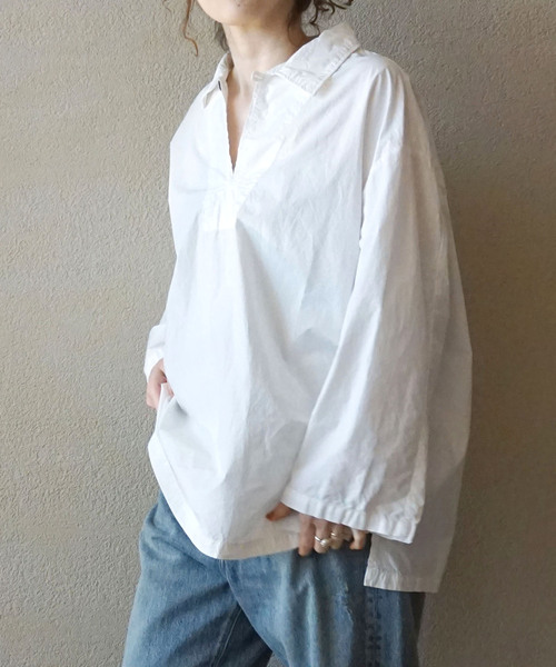 セール】【ARMEN】POPLIN SKIPPER SHIRT（シャツ/ブラウス