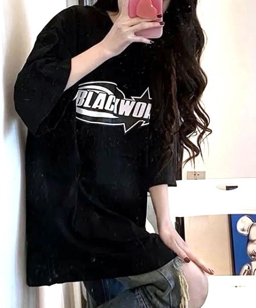 SHEENA(シーナ)の「グラフィックロゴプリントオーバーサイズTシャツ(Tシャツ/カットソー・レディース・ブルー/ブラック・M)」の19枚目の写真