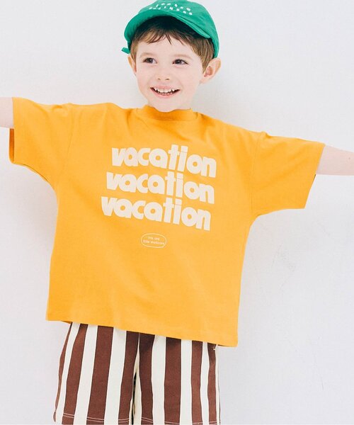 p.premier(ピードットプルミエ)の「We love VACATION2柄シンプルロゴ半袖Tシャツ(Tシャツ/カットソー・キッズ・ブラウン/グリーン/レッド/ベージュ/チャコール/イエロー/ブルー/アイボリー・80/90/100/110/120/130/140)」の7枚目の写真
