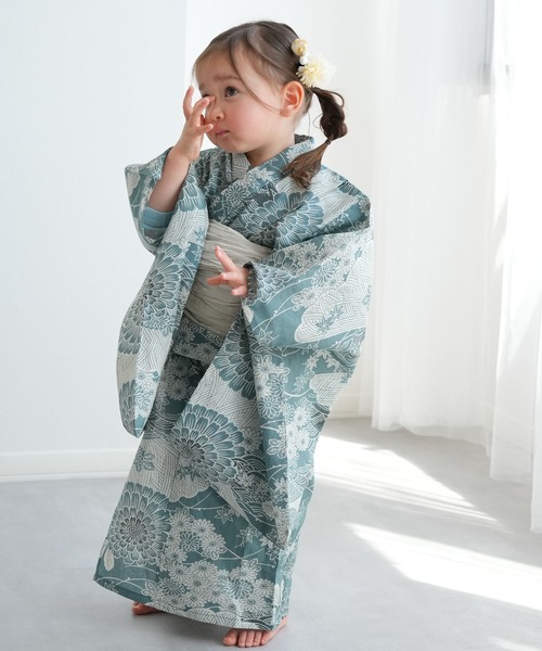 utatane（ウタタネ）の「キッズ浴衣3点セット ひよこ商店 青碧色に菊爛漫（浴衣・キッズ・ブルーグリーン・100cm/110cm/120cm/130cm）」の8枚目の写真