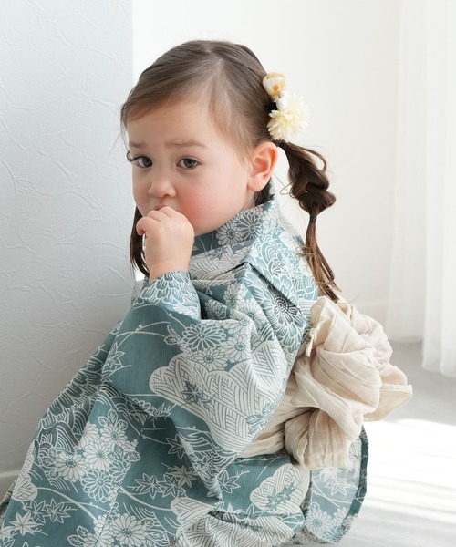 utatane（ウタタネ）の「キッズ浴衣3点セット ひよこ商店 青碧色に菊爛漫（浴衣・キッズ・ブルーグリーン・100cm/110cm/120cm/130cm）」の11枚目の写真