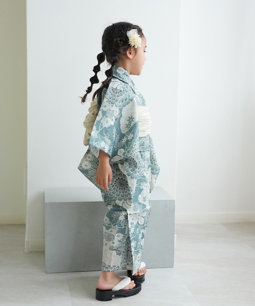 utatane（ウタタネ）の「キッズ浴衣3点セット ひよこ商店 青碧色に菊爛漫（浴衣・キッズ・ブルーグリーン・100cm/110cm/120cm/130cm）」の15枚目の写真