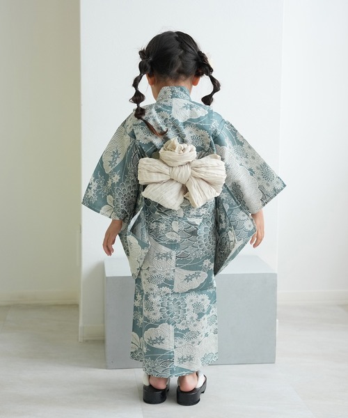utatane（ウタタネ）の「キッズ浴衣3点セット ひよこ商店 青碧色に菊爛漫（浴衣・キッズ・ブルーグリーン・100cm/110cm/120cm/130cm）」の16枚目の写真