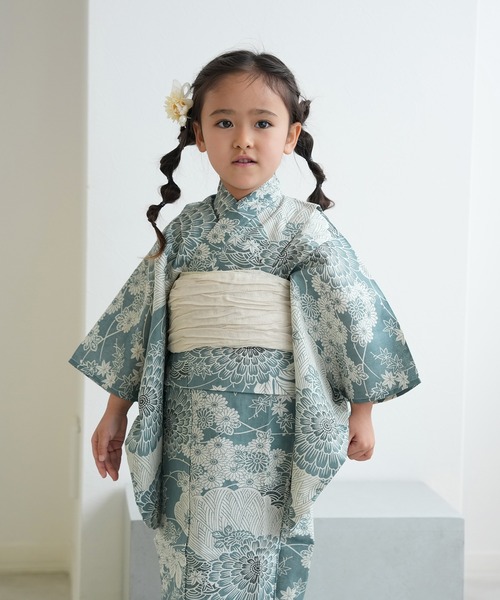 utatane（ウタタネ）の「キッズ浴衣3点セット ひよこ商店 青碧色に菊爛漫（浴衣・キッズ・ブルーグリーン・100cm/110cm/120cm/130cm）」の18枚目の写真