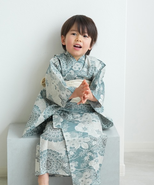 utatane（ウタタネ）の「キッズ浴衣3点セット ひよこ商店 青碧色に菊爛漫（浴衣・キッズ・ブルーグリーン・100cm/110cm/120cm/130cm）」の19枚目の写真