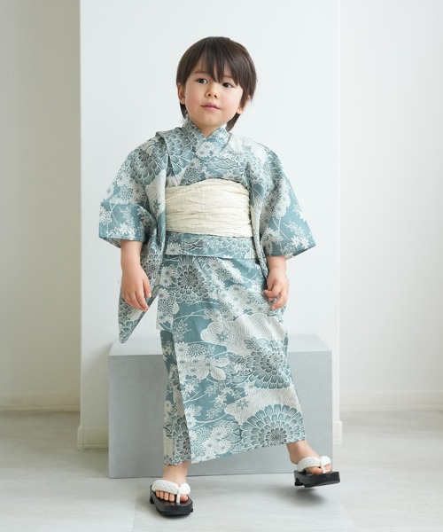utatane（ウタタネ）の「キッズ浴衣3点セット ひよこ商店 青碧色に菊爛漫（浴衣・キッズ・ブルーグリーン・100cm/110cm/120cm/130cm）」の20枚目の写真
