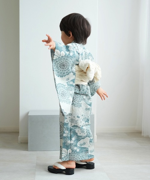 utatane（ウタタネ）の「キッズ浴衣3点セット ひよこ商店 青碧色に菊爛漫（浴衣・キッズ・ブルーグリーン・100cm/110cm/120cm/130cm）」の21枚目の写真