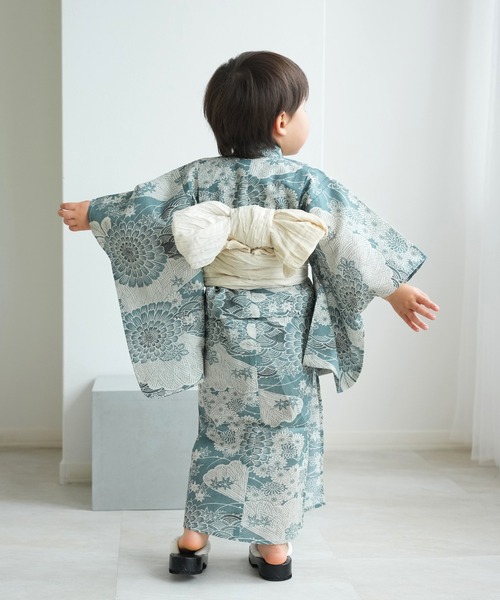 utatane（ウタタネ）の「キッズ浴衣3点セット ひよこ商店 青碧色に菊爛漫（浴衣・キッズ・ブルーグリーン・100cm/110cm/120cm/130cm）」の22枚目の写真