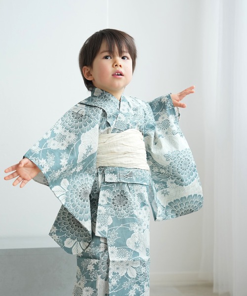 utatane（ウタタネ）の「キッズ浴衣3点セット ひよこ商店 青碧色に菊爛漫（浴衣・キッズ・ブルーグリーン・100cm/110cm/120cm/130cm）」の12枚目の写真