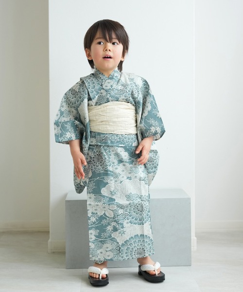 utatane（ウタタネ）の「キッズ浴衣3点セット ひよこ商店 青碧色に菊爛漫（浴衣・キッズ・ブルーグリーン・100cm/110cm/120cm/130cm）」の13枚目の写真