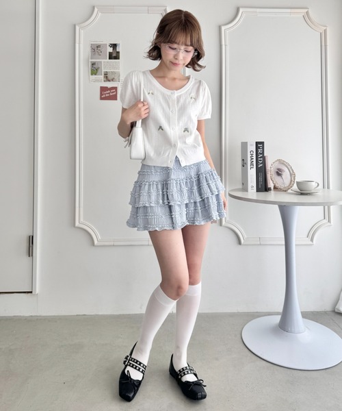 Loueme(ルエム)の「ローズ刺繍アイレットニットカーディガン(カーディガン/ボレロ・レディース・レッド/ピンク/ホワイト・FREE)」の8枚目の写真