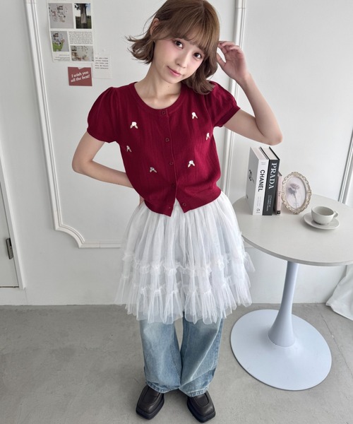 Loueme(ルエム)の「ローズ刺繍アイレットニットカーディガン(カーディガン/ボレロ・レディース・レッド/ピンク/ホワイト・FREE)」の20枚目の写真