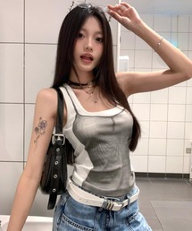 DEVICE（デバイス）の「トロンプルイユ 韓国 古着風 エフェクト タンクトップ プリント 韓国ファッション 韓国ストリート ストリートファッション Y2K トップス（タンクトップ）」